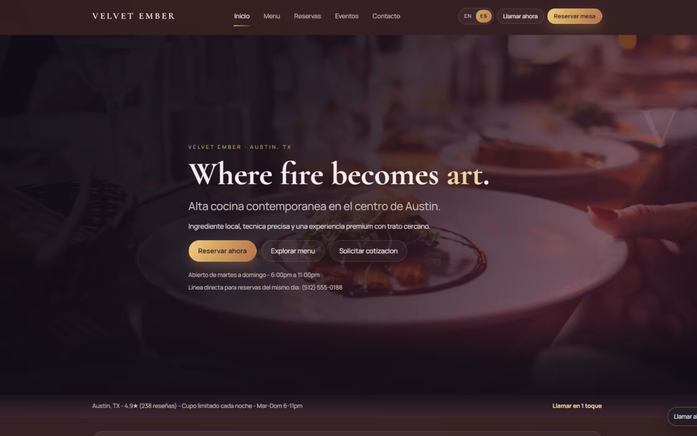 Velvet Ember Restaurant website preview